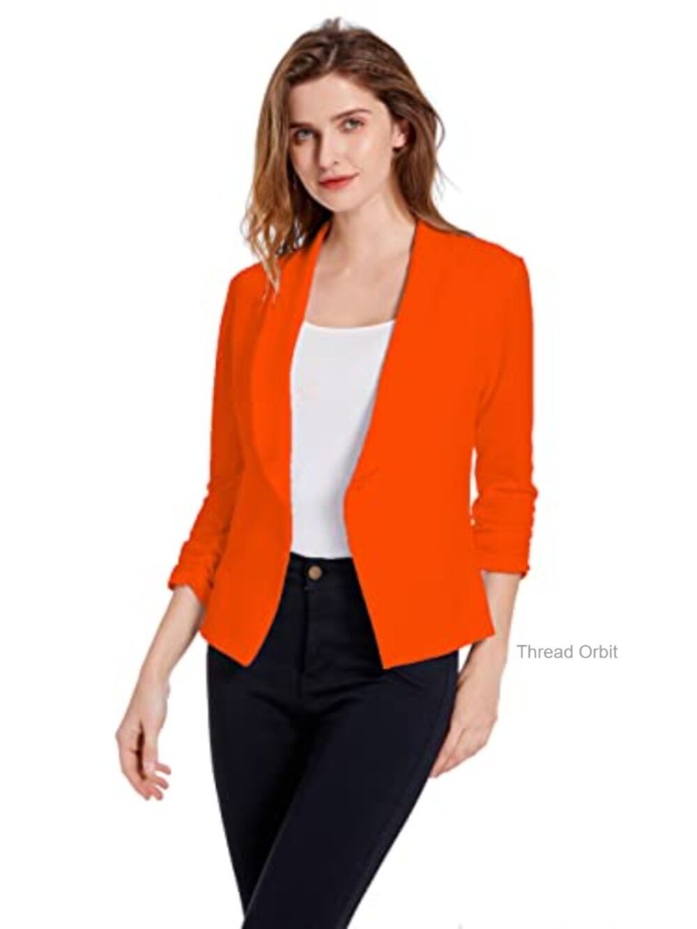 Lightweight Stretchy One Button Ruched Sleeve Business Casual Blazer